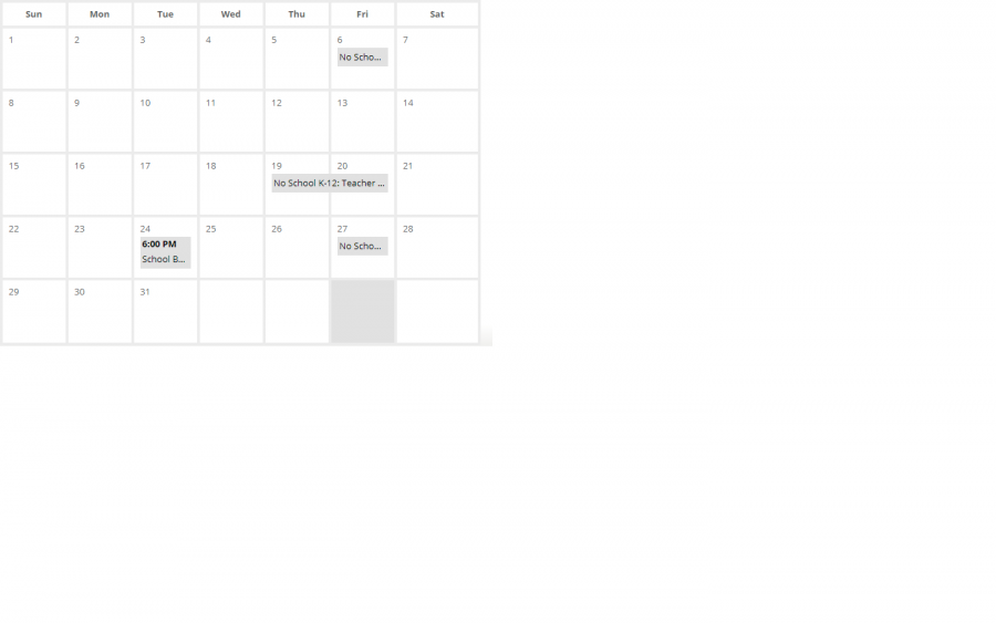 A School Calendar for the month of October is shown here as you see 3 Fridays are listed as No School.