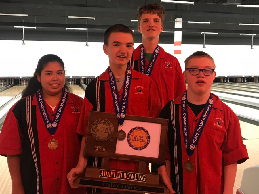 MSHSL State Adaptive Bowling STATE Champions PI- Andrew, Christian, Debie and Max. Go Polars! 