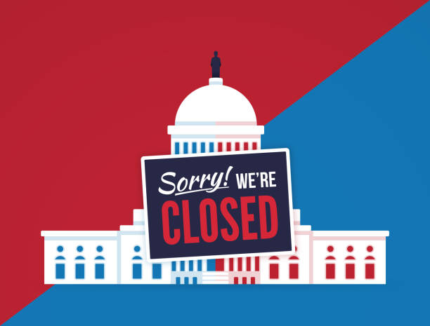 Government shutdown Capitol dome illustration concept.